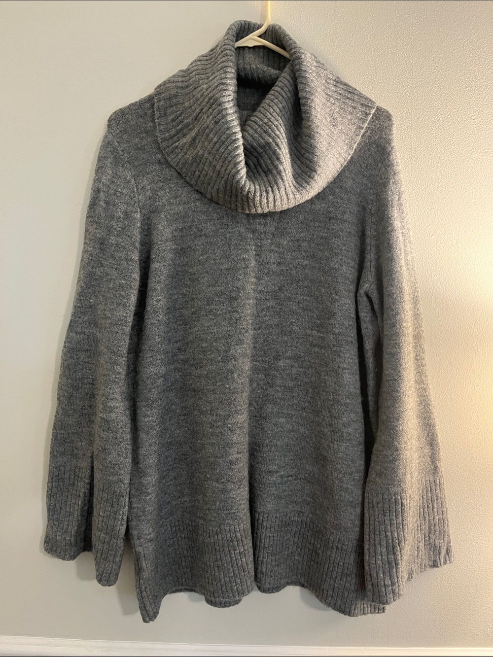 Ann Taylor Gray Ribbed Cowl Neck Sweater